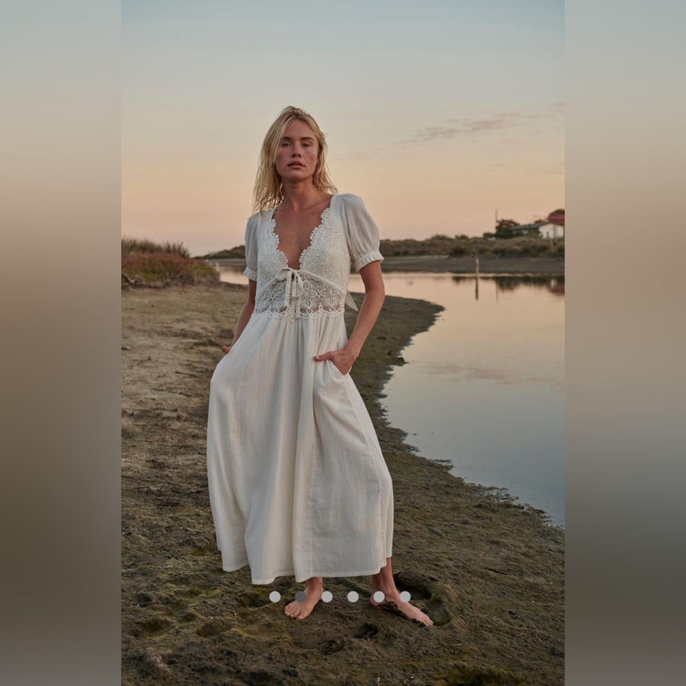 Free People Lace and Gauze Ivory Midi Dress size S